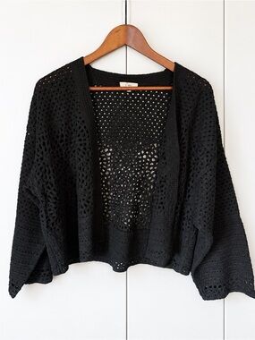 Capri Black Crochet Open Knit Cardigan Size XL.
